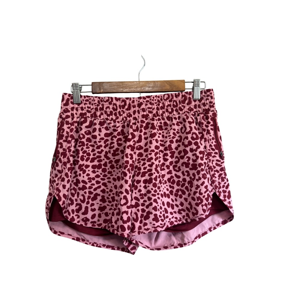 Avia Track That Mid-Rise Lined Short 5 Women Pink Leopard Print Excellent